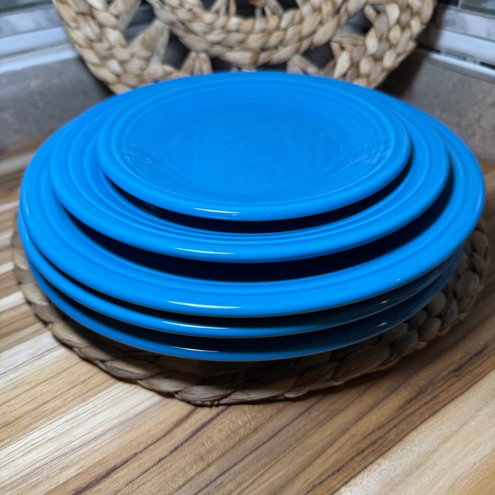 Fiesta Peacock Blue Plate Set Homer Laughlin China Art Deco Dinnerware 5pc